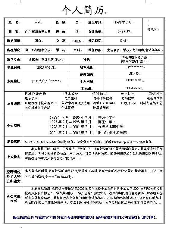 机械行业工作经验丰富的简历编写指南